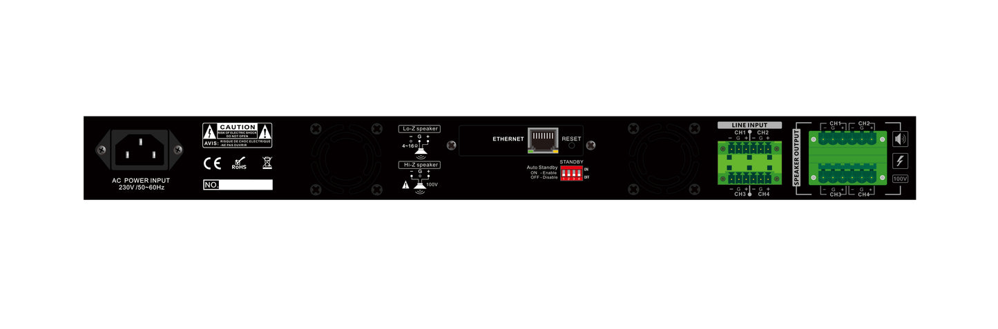 NSP NA224DSP 2-Channel 240W 8-Ohm/100V Power Amplifier with DSP