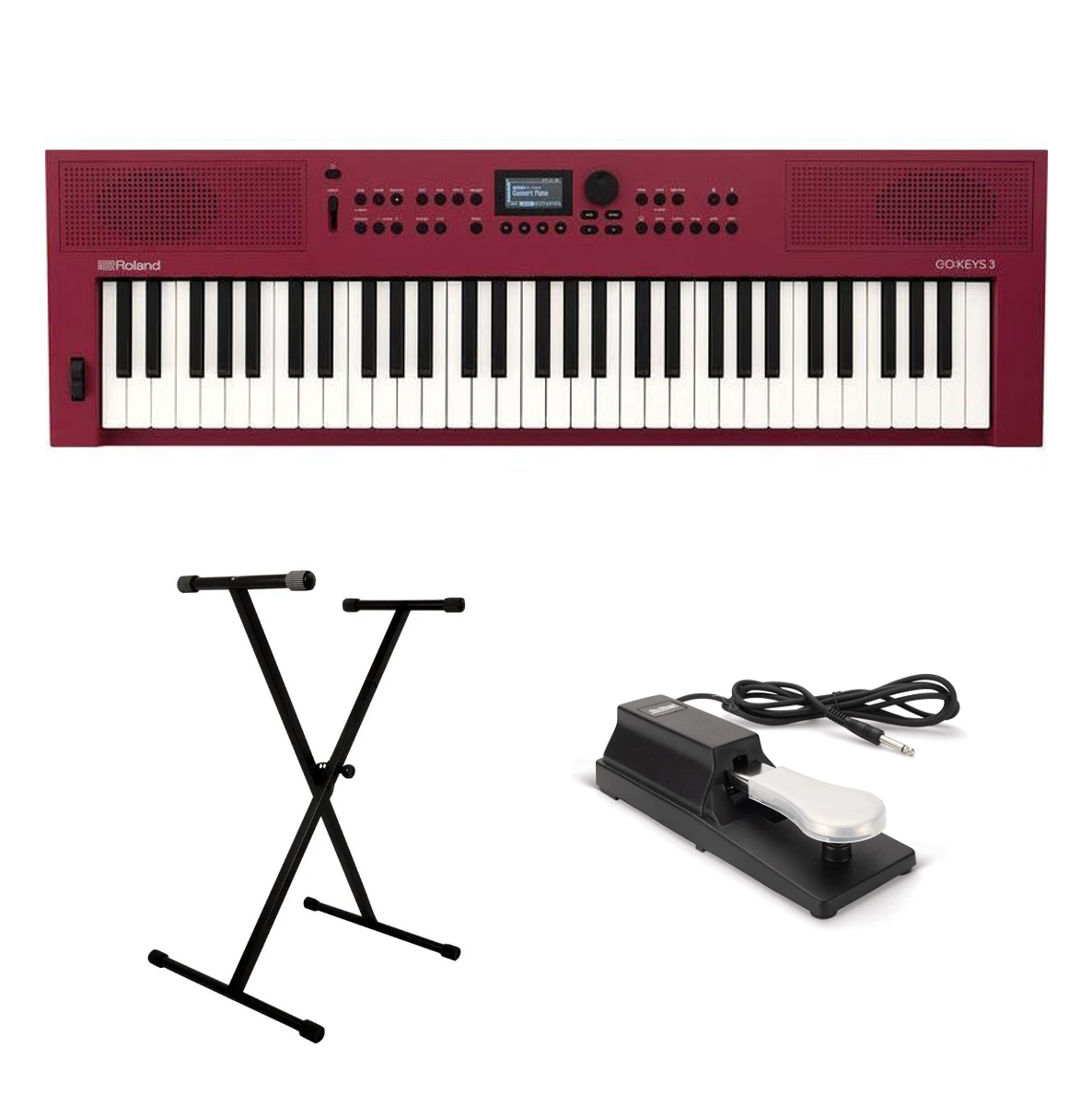 Portable Piano Bundle - Roland GO:KEYS 3 Piano Bundle (Red)