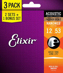Elixir 3-Pack Nanoweb Phosphor Bronze Acoustic Guitar Strings