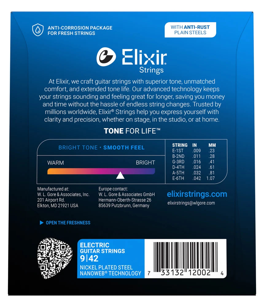 Elixir 12002 Nanoweb Nickel Plated Steel Electric Guitar Strings, 9-42