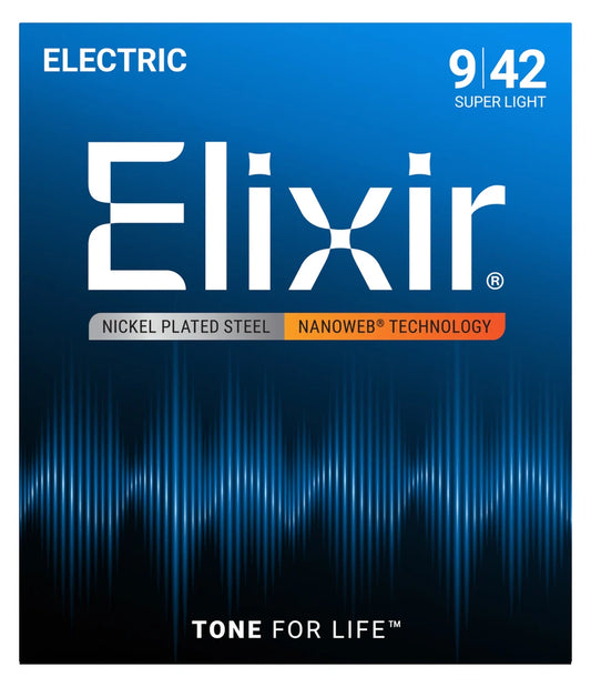 Elixir 12002 Nanoweb Nickel Plated Steel Electric Guitar Strings, 9-42