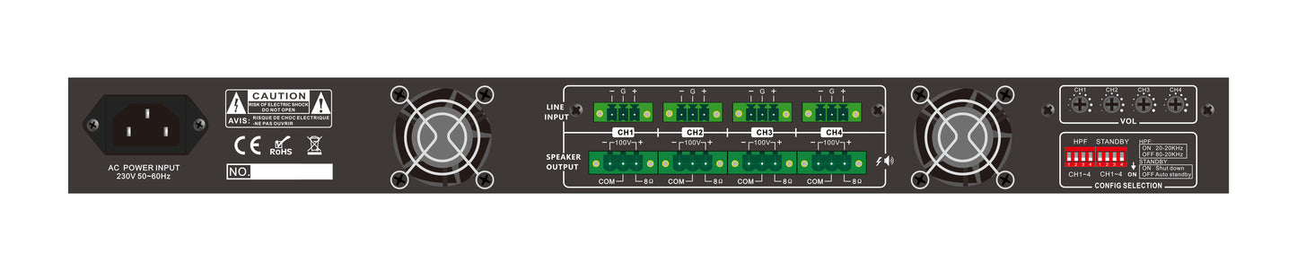 NSP NA424 4-Channel 240W 8-Ohm/100V Power Amplifier