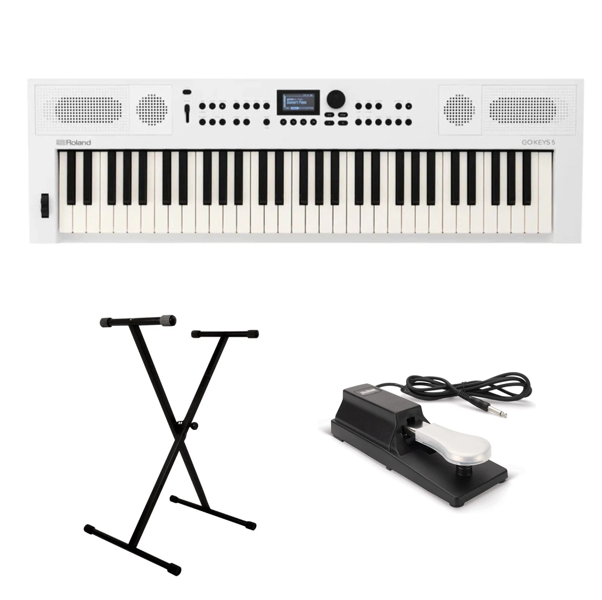 Portable Piano Bundle - Roland GO:KEYS 5 Piano Bundle (White)