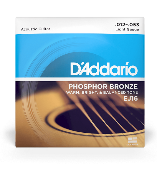D'Addario EJ16 Phosphor Bronze Acoustic Guitar Strings, 12-53